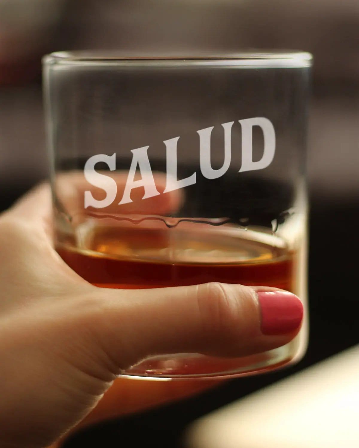 Etched Rocks Glass | 10.25 oz Whiskey Glass | Dishwasher Safe | Salud - Spanish Cheers