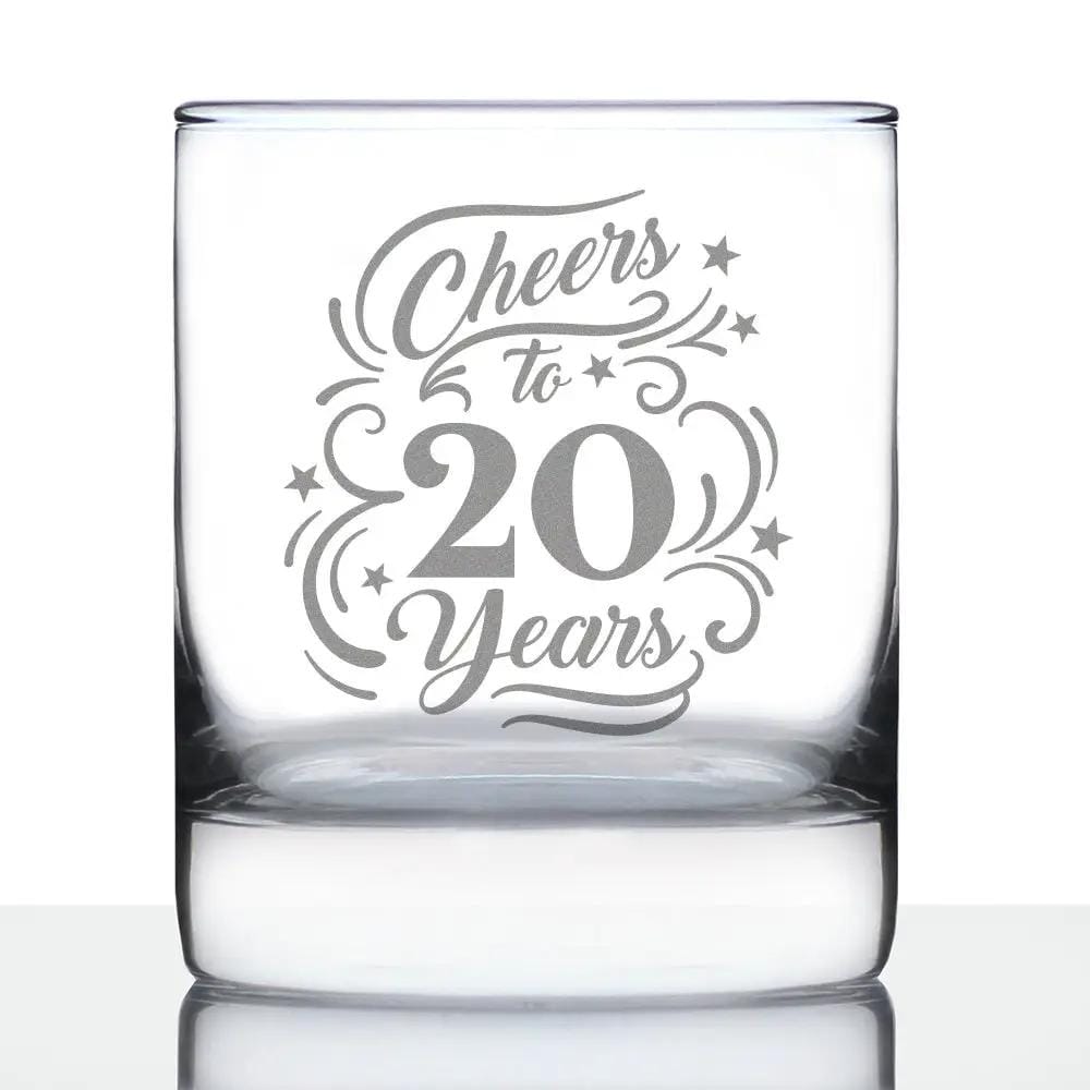 Etched Rocks Glass | 10.25 oz Whiskey Glass | Dishwasher Safe | Cheers to 20 Years