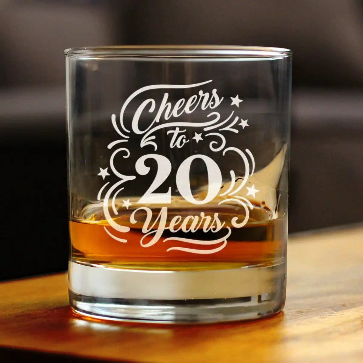 Etched Rocks Glass | 10.25 oz Whiskey Glass | Dishwasher Safe | Cheers to 20 Years