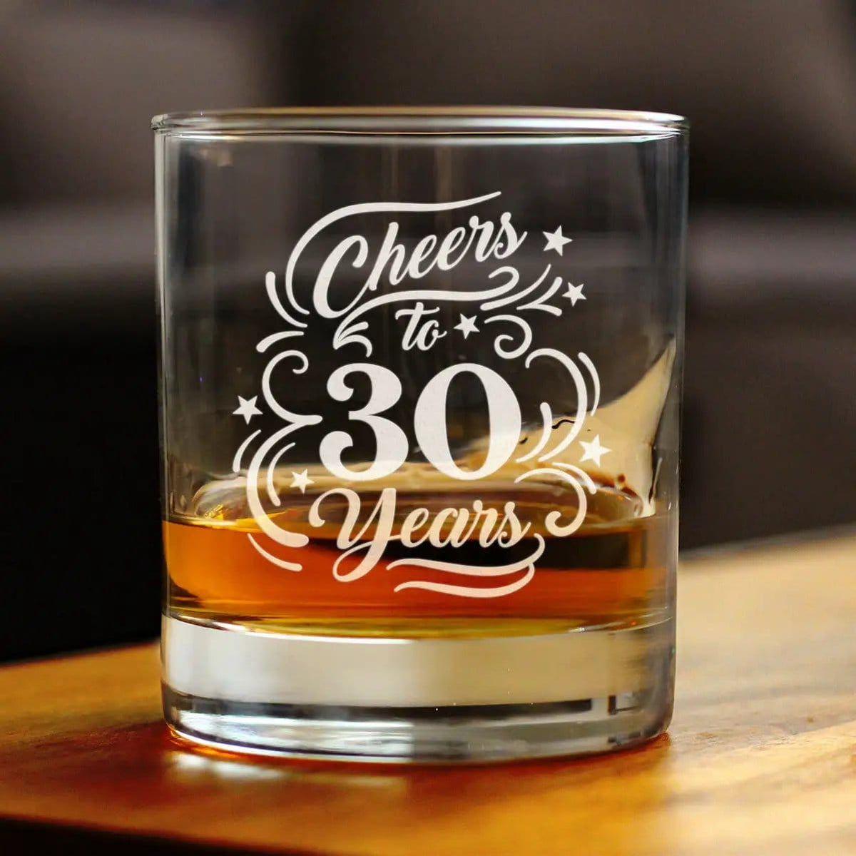 Etched Rocks Glass | 10.25 oz Whiskey Glass | Dishwasher Safe | Cheers to 30 Years