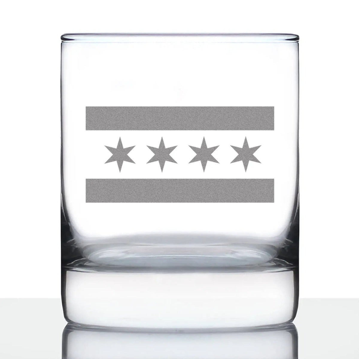Etched Rocks Glass | 10.25 oz Whiskey Glass | Dishwasher Safe | Chicago Flag
