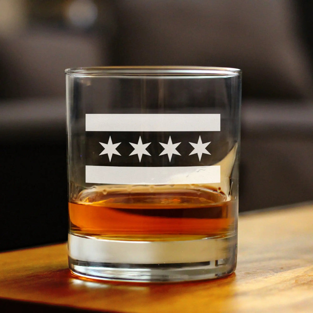 Etched Rocks Glass | 10.25 oz Whiskey Glass | Dishwasher Safe | Chicago Flag