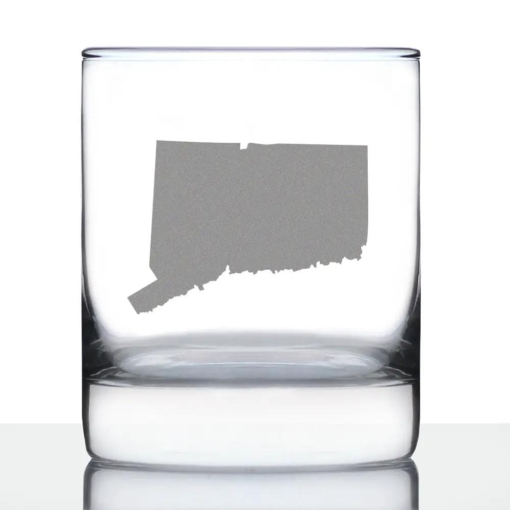 Etched Rocks Glass | 10.25 oz Whiskey Glass | Dishwasher Safe | Connecticut State Outline
