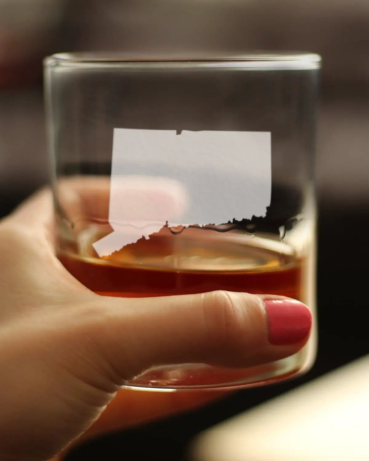 Etched Rocks Glass | 10.25 oz Whiskey Glass | Dishwasher Safe | Connecticut State Outline
