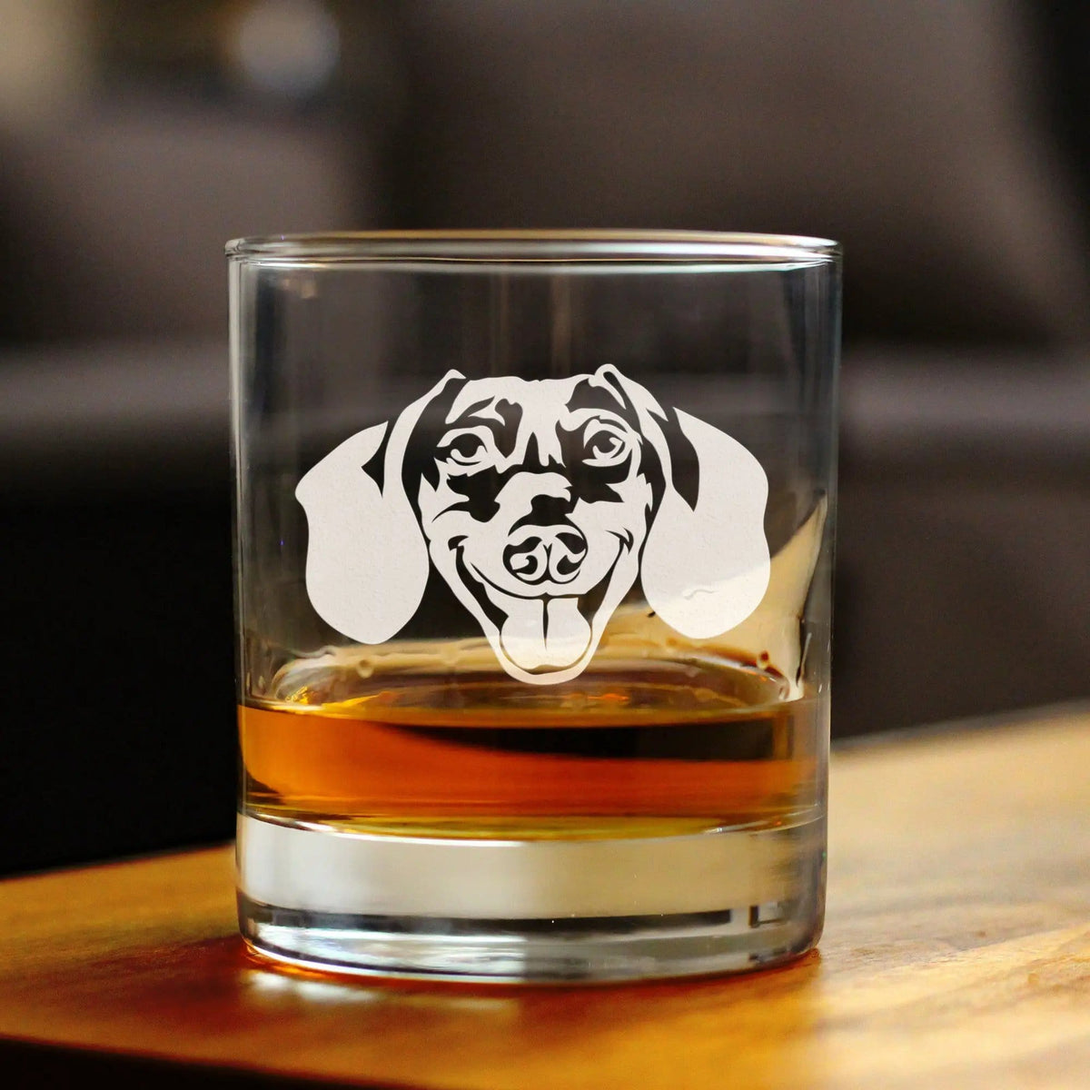 Etched Rocks Glass | 10.25 oz Whiskey Glass | Dishwasher Safe | Dachshund Face