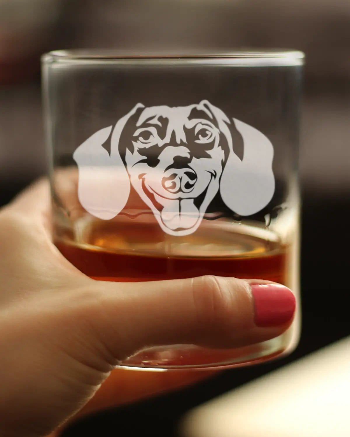 Etched Rocks Glass | 10.25 oz Whiskey Glass | Dishwasher Safe | Dachshund Face