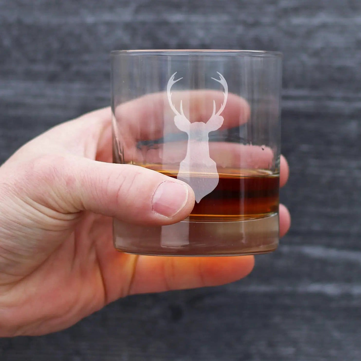 Etched Rocks Glass | 10 oz Whiskey Glass | Dishwasher Safe | Deer Head