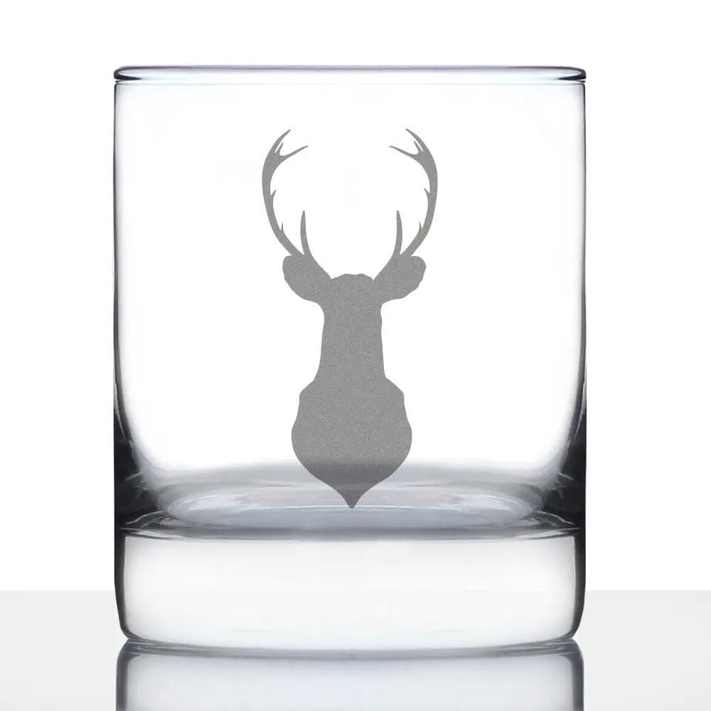 Etched Rocks Glass | 10 oz Whiskey Glass | Dishwasher Safe | Deer Head