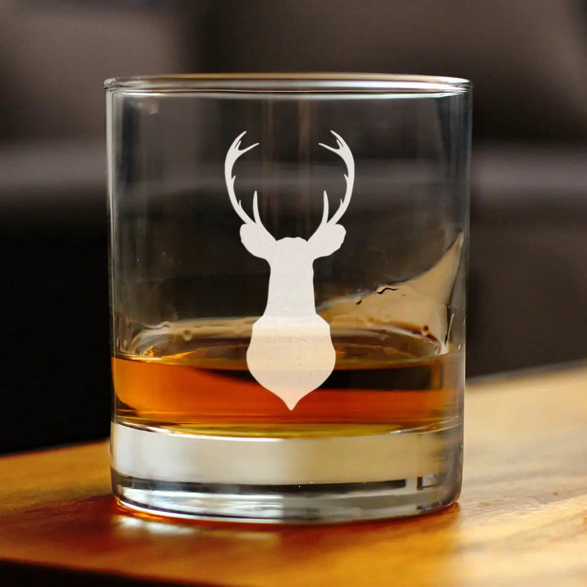 Etched Rocks Glass | 10 oz Whiskey Glass | Dishwasher Safe | Deer Head