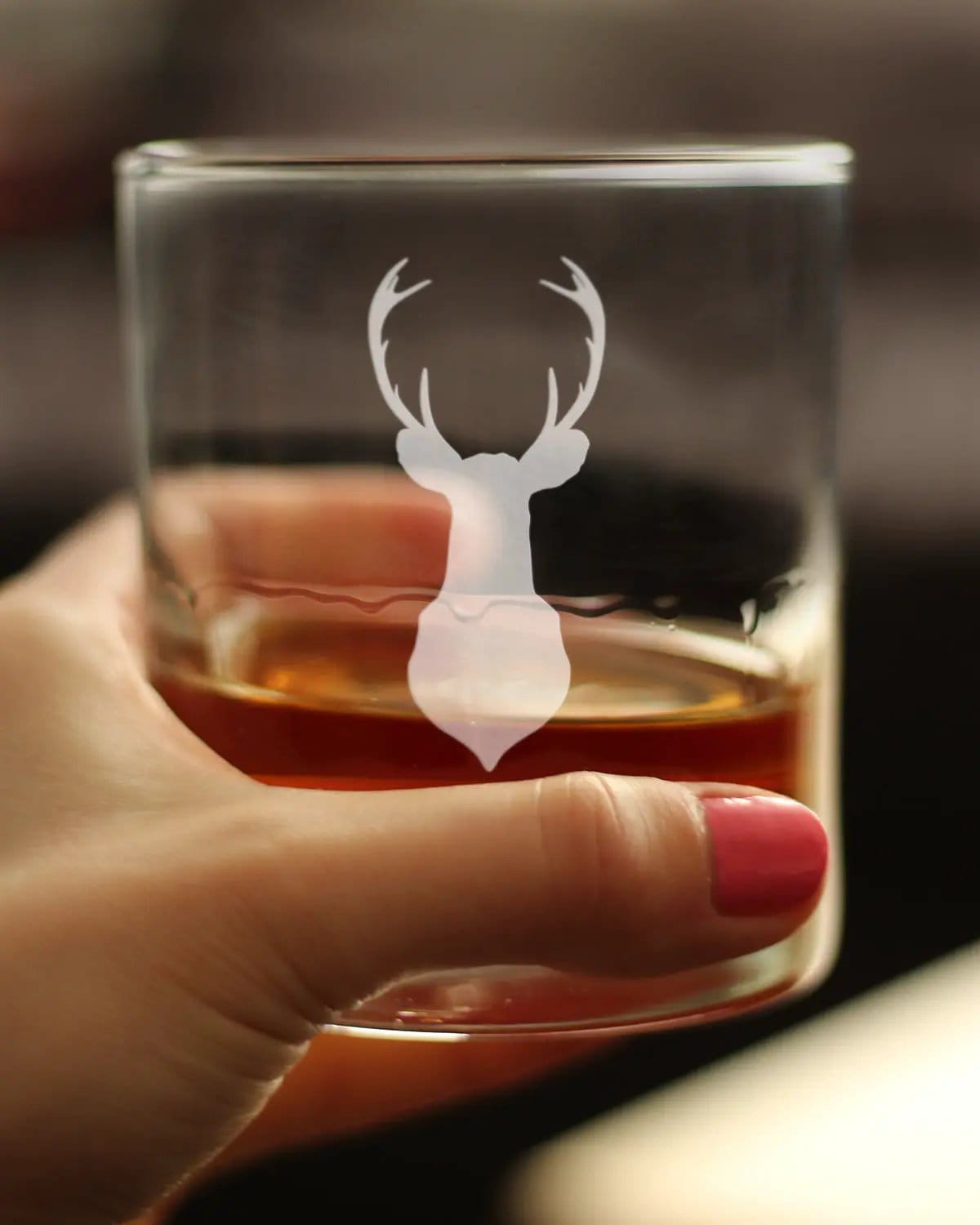 Etched Rocks Glass | 10 oz Whiskey Glass | Dishwasher Safe | Deer Head