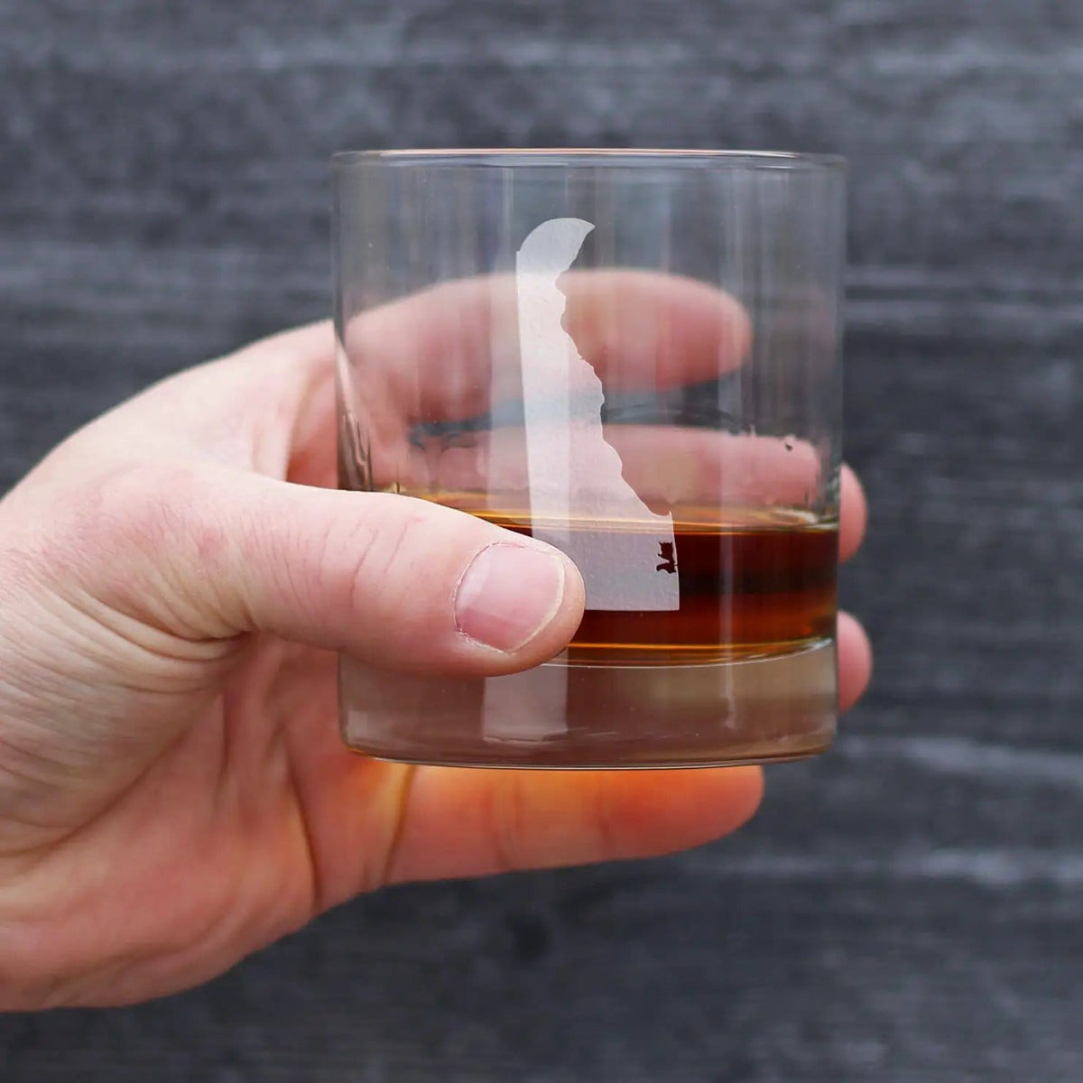 Etched Rocks Glass | 10.25 oz Whiskey Glass | Dishwasher Safe | Delaware State Outline