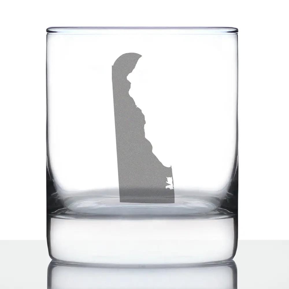 Etched Rocks Glass | 10.25 oz Whiskey Glass | Dishwasher Safe | Delaware State Outline