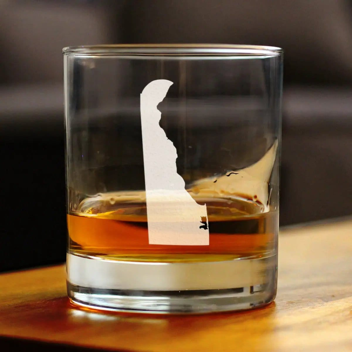 Etched Rocks Glass | 10.25 oz Whiskey Glass | Dishwasher Safe | Delaware State Outline