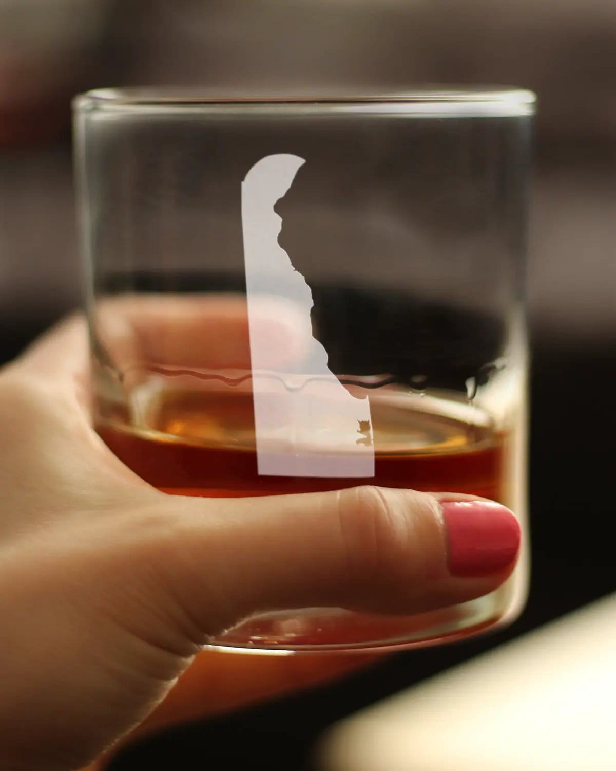 Etched Rocks Glass | 10.25 oz Whiskey Glass | Dishwasher Safe | Delaware State Outline