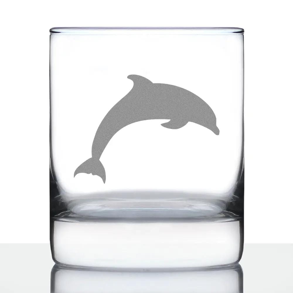 Etched Rocks Glass | 10 oz Whiskey Glass | Dishwasher Safe | Dolphin