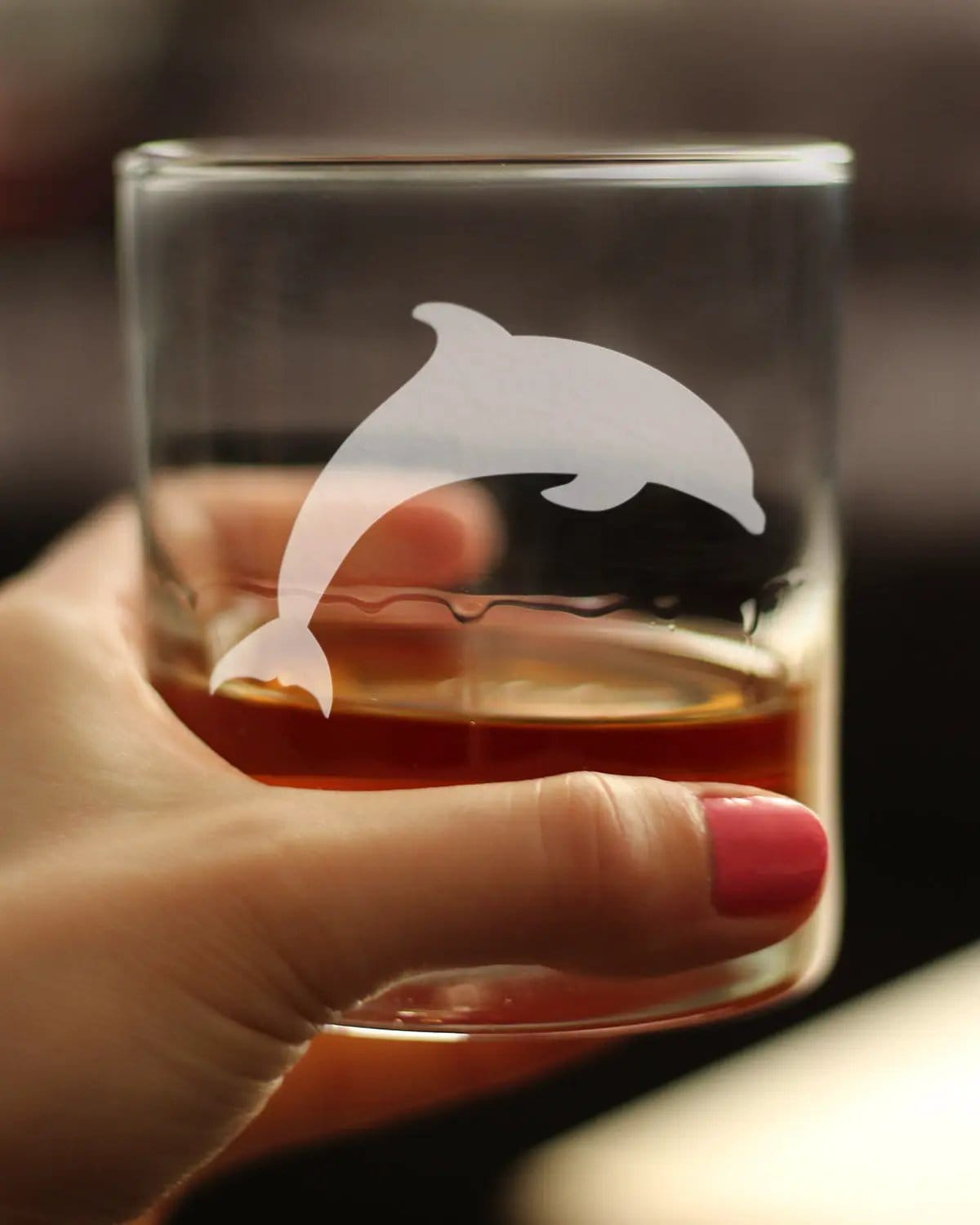 Etched Rocks Glass | 10 oz Whiskey Glass | Dishwasher Safe | Dolphin