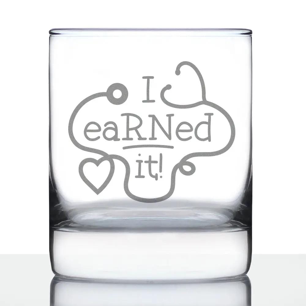 Etched Rocks Glass | 10 oz Whiskey Glass | Dishwasher Safe | I eaRNed It
