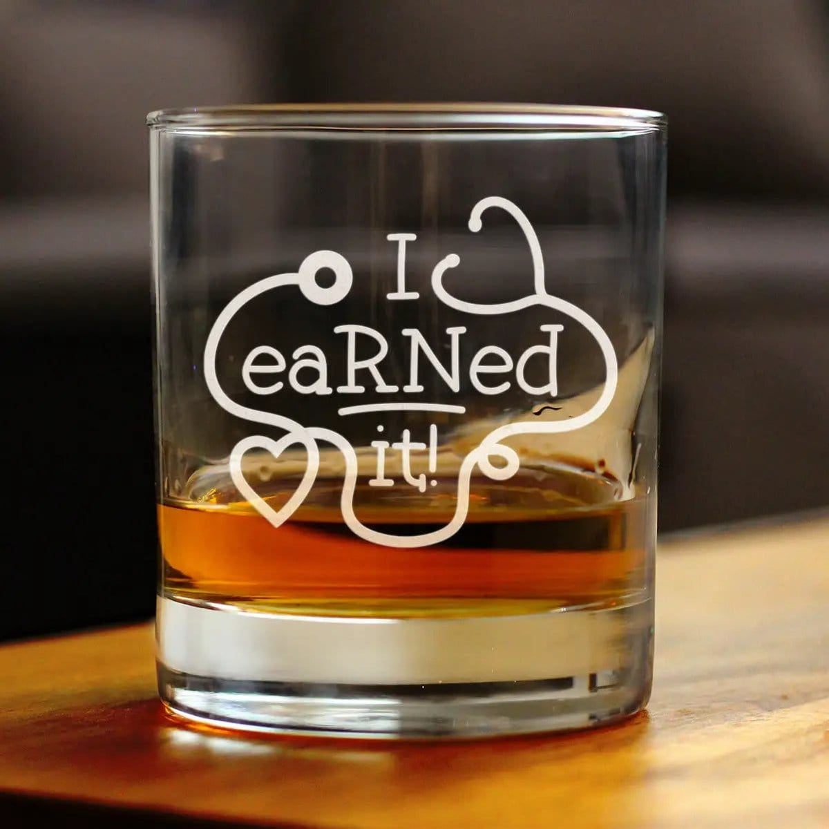 Etched Rocks Glass | 10 oz Whiskey Glass | Dishwasher Safe | I eaRNed It