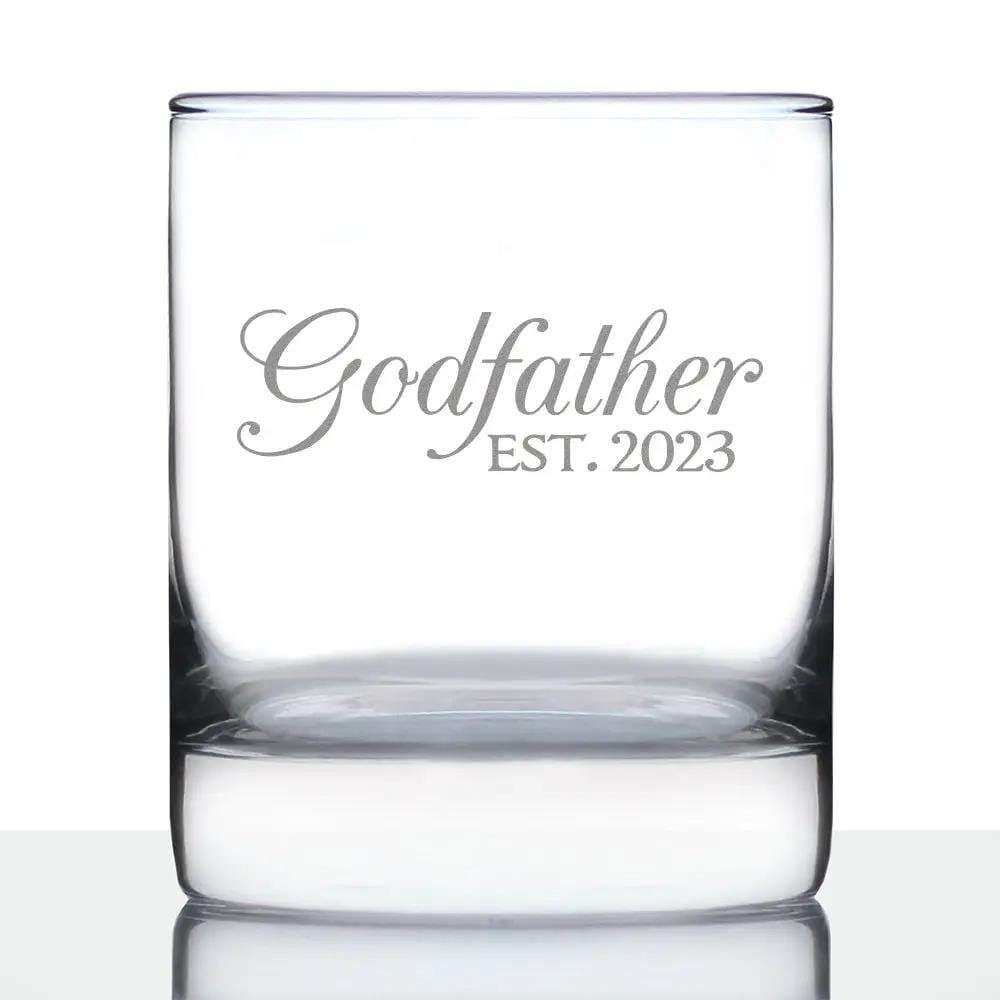 Etched Rocks Glass | 10 oz Whiskey Glass | Dishwasher Safe | Godfather Est. 2023 - Decorative