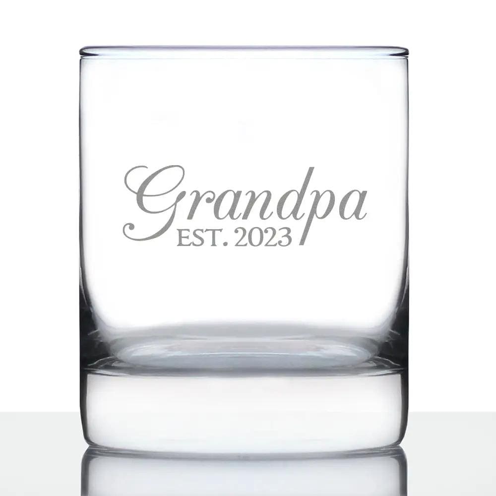 Etched Rocks Glass | 10 oz Whiskey Glass | Dishwasher Safe | Grandpa Est. 2023 - Decorative