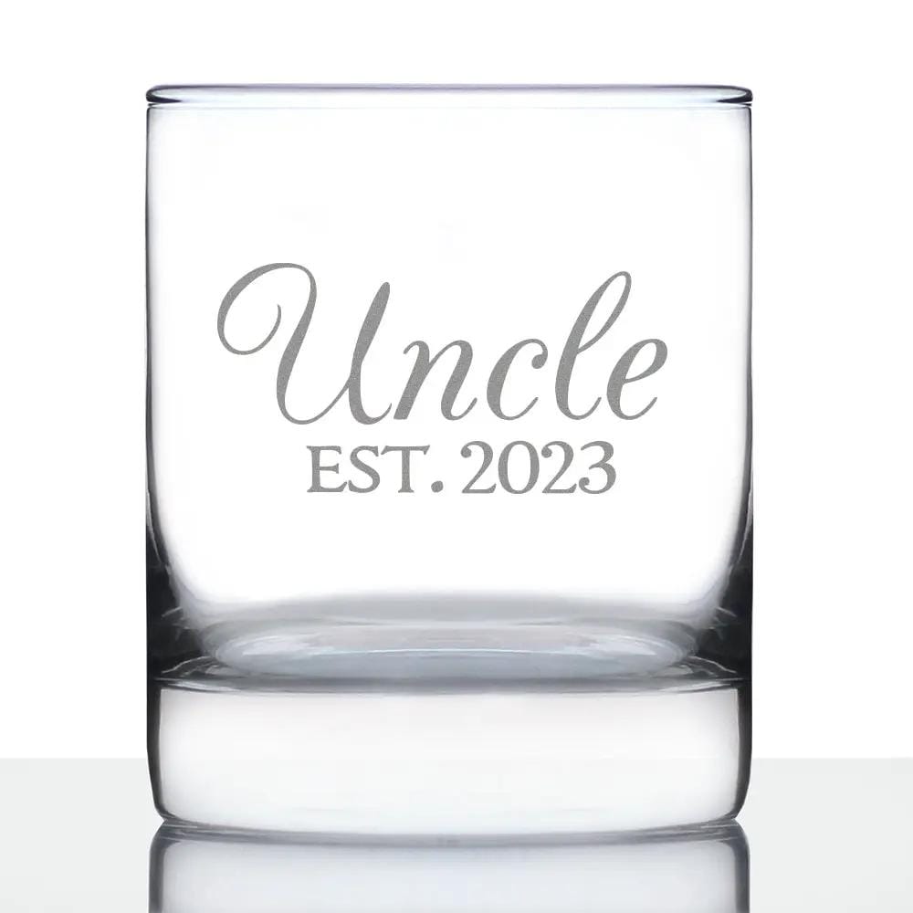Etched Rocks Glass | 10 oz Whiskey Glass | Dishwasher Safe | Uncle Est. 2023 - Decorative