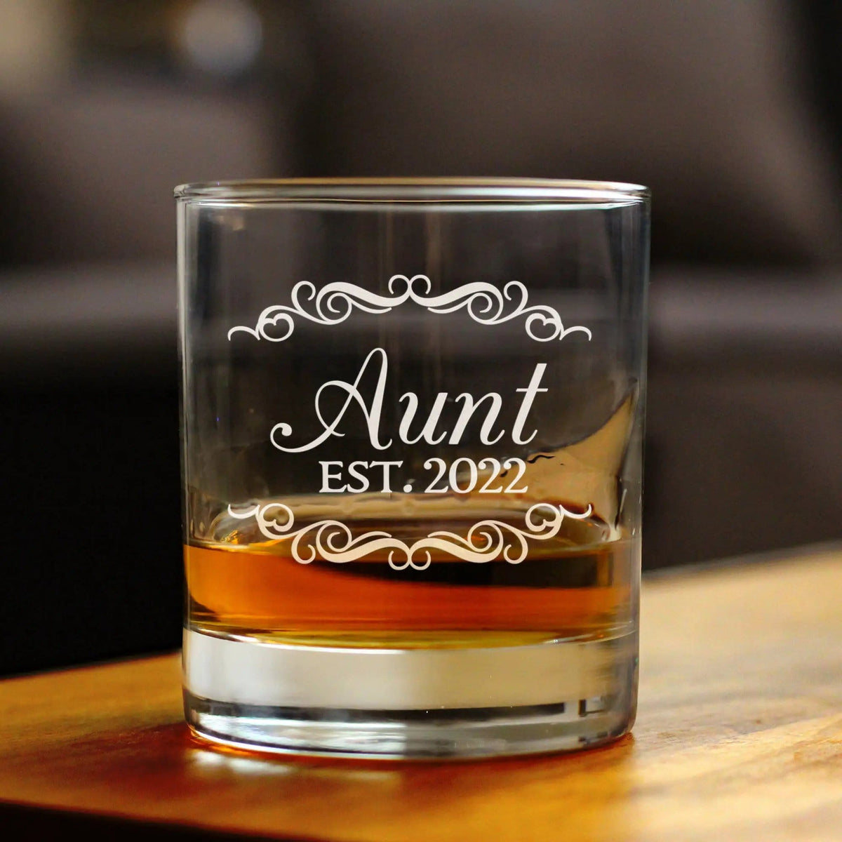 Etched Rocks Glass | 10.25 oz Whiskey Glass | Dishwasher Safe | Aunt Est 2022 - New Aunties