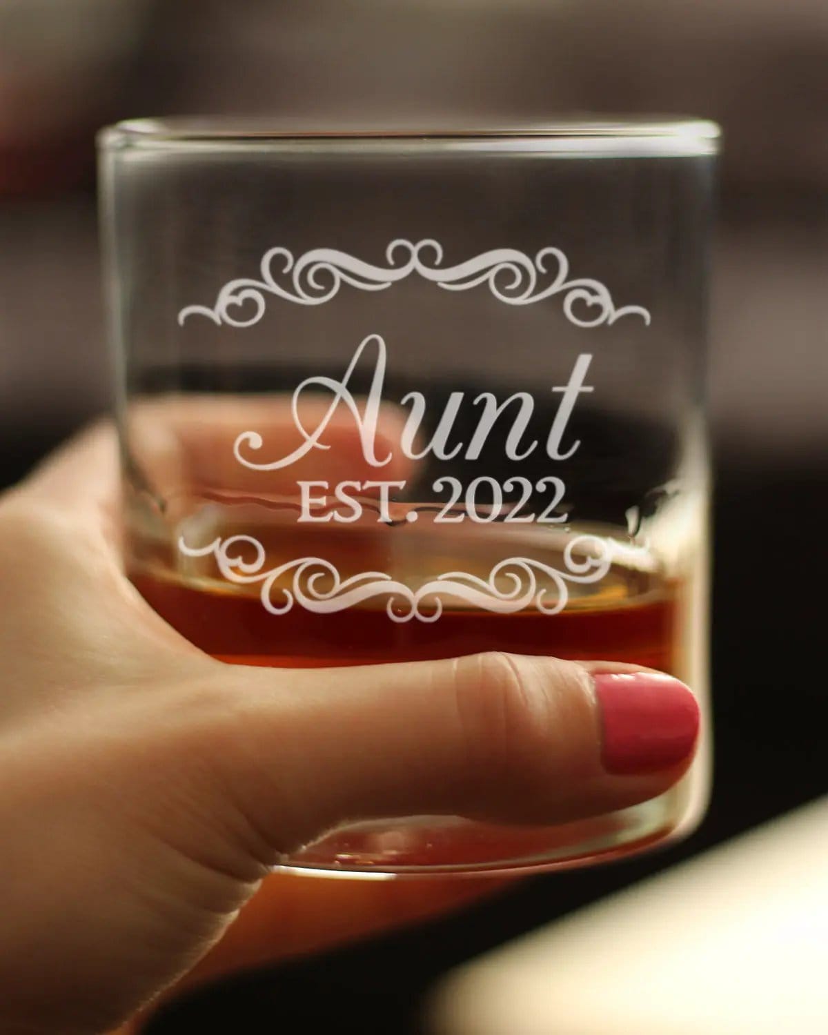 Etched Rocks Glass | 10.25 oz Whiskey Glass | Dishwasher Safe | Aunt Est 2022 - New Aunties