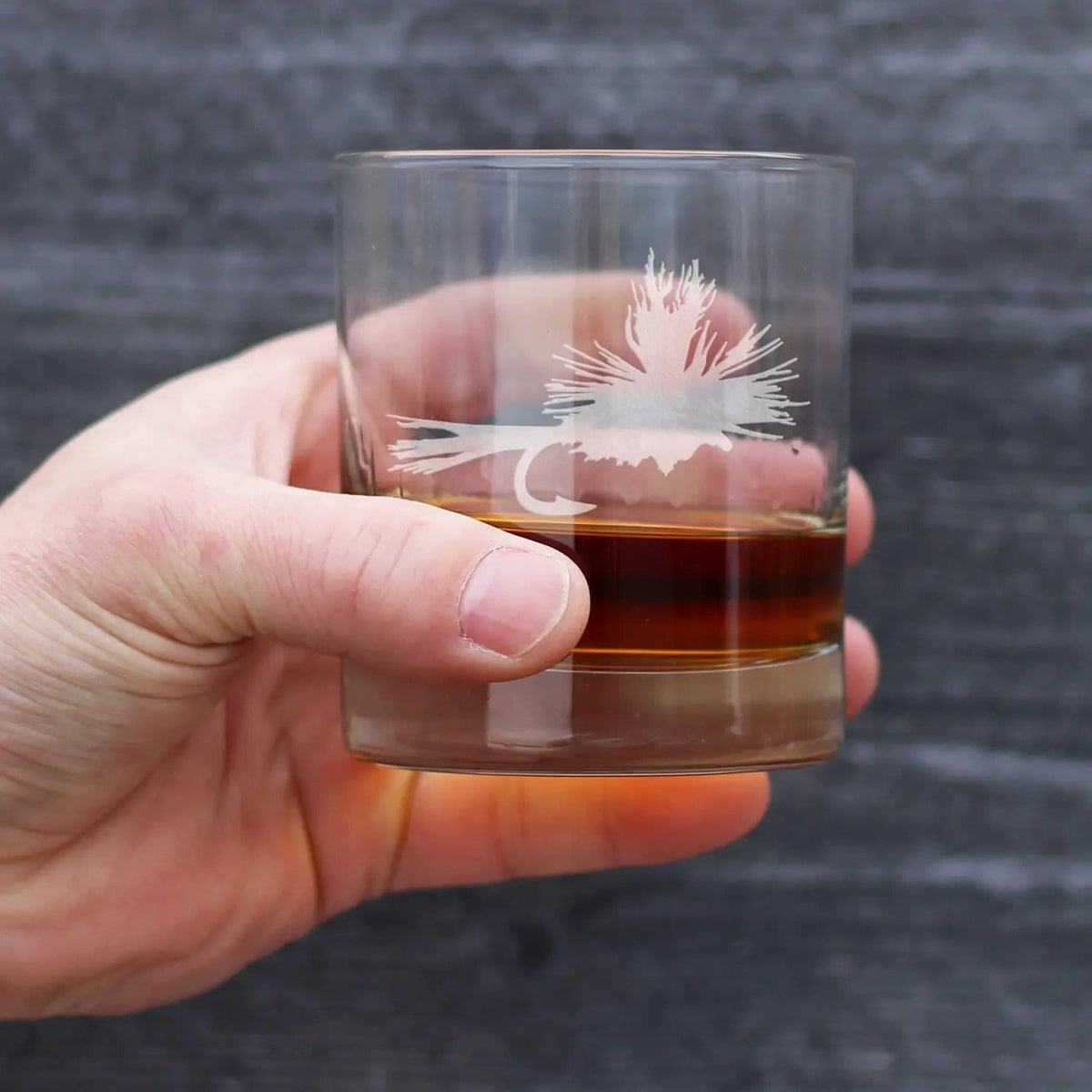 Etched Rocks Glass | 10.25 oz Whiskey Glass | Dishwasher Safe | Fly Fishing