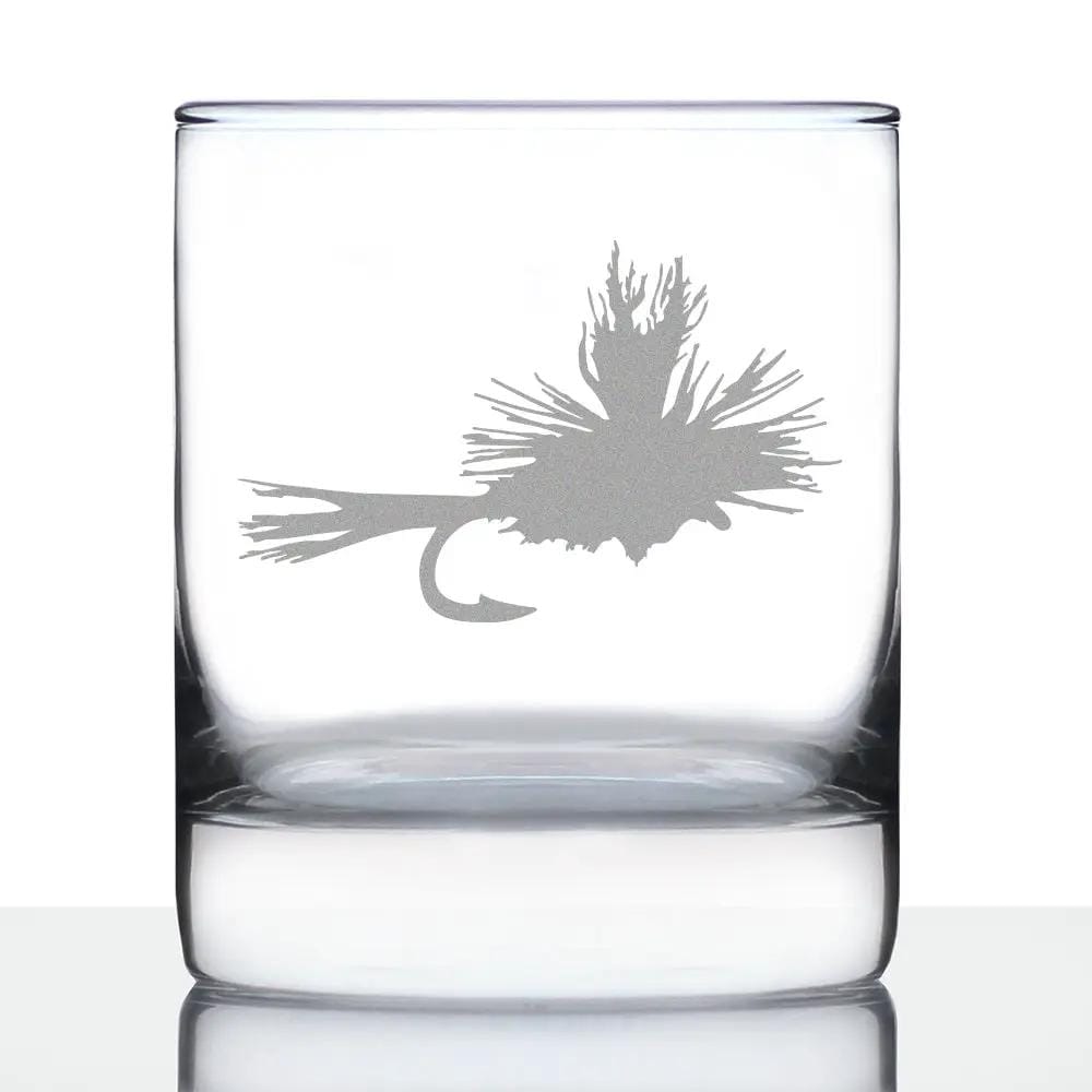Etched Rocks Glass | 10.25 oz Whiskey Glass | Dishwasher Safe | Fly Fishing
