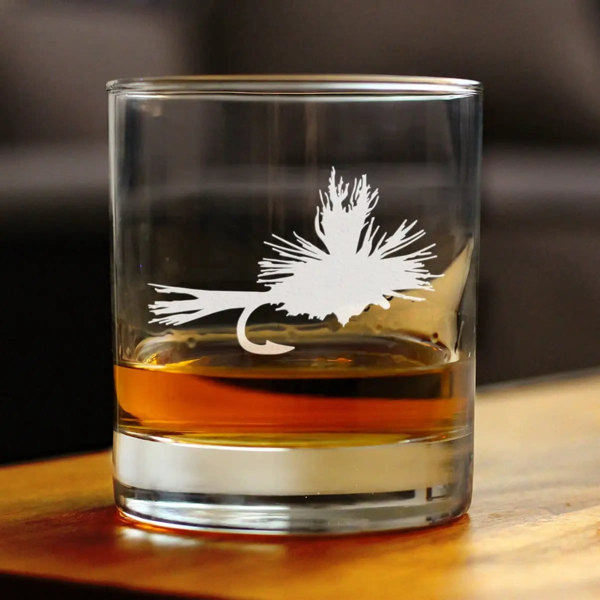 Etched Rocks Glass | 10.25 oz Whiskey Glass | Dishwasher Safe | Fly Fishing