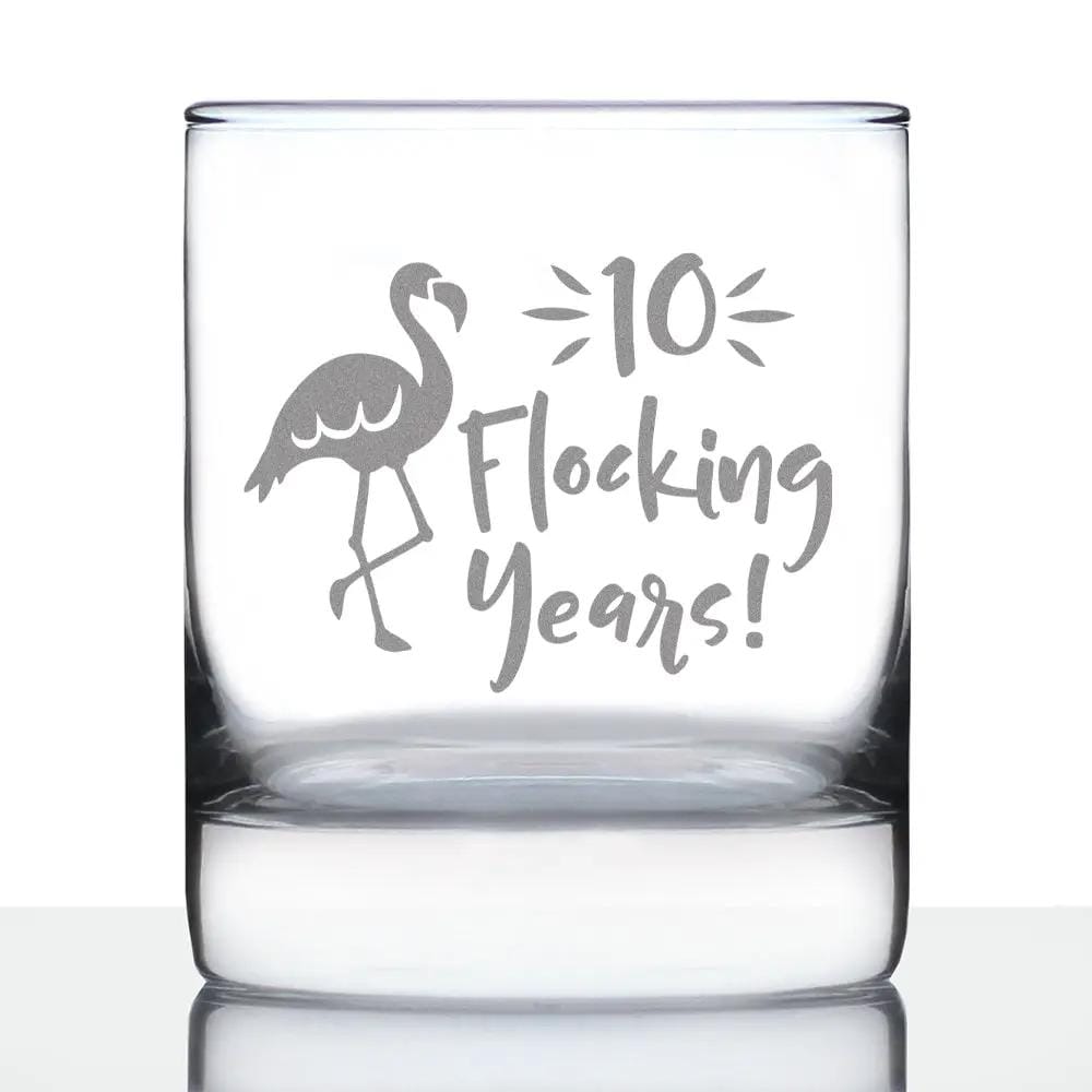 Etched Rocks Glass | 10 oz Whiskey Glass | Dishwasher Safe | 10 Flocking Years