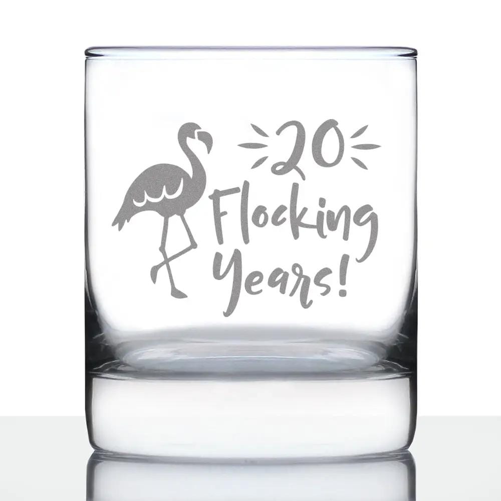 Etched Rocks Glass | 10 oz Whiskey Glass | Dishwasher Safe | 20 Flocking Years