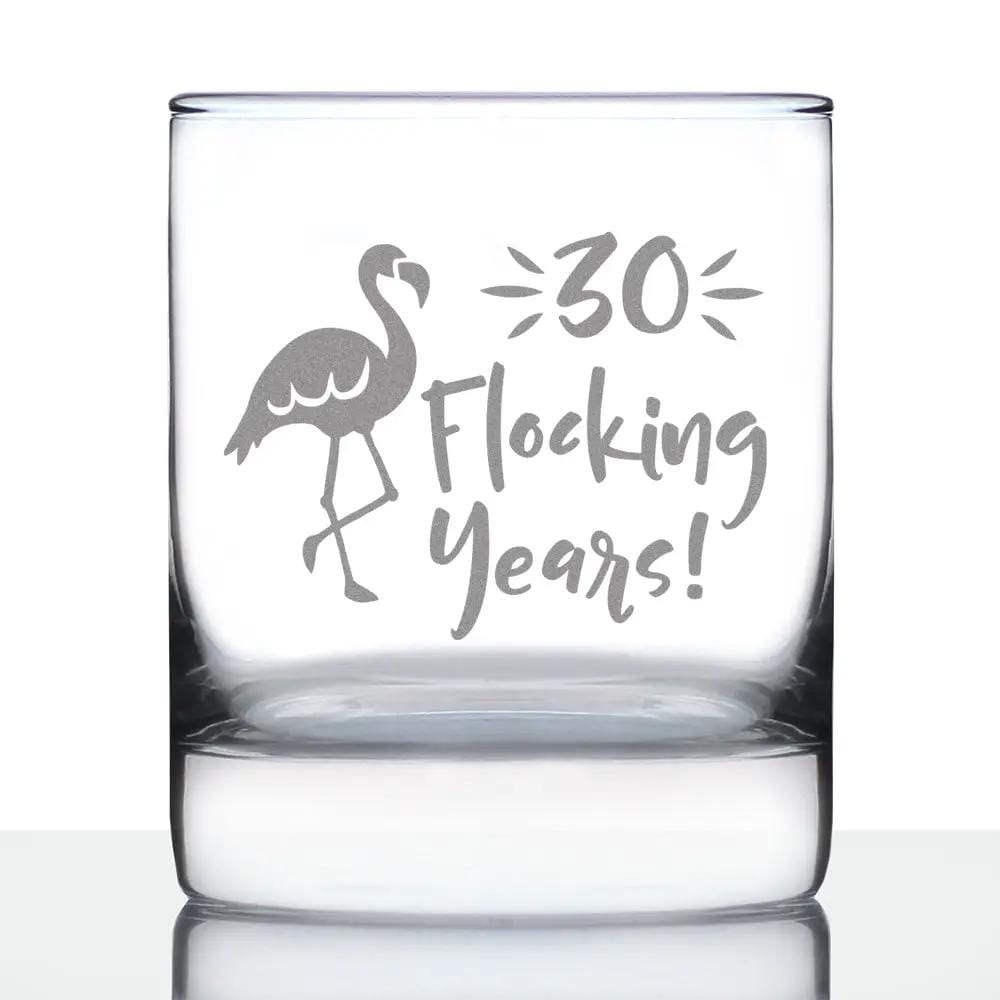 Etched Rocks Glass | 10 oz Whiskey Glass | Dishwasher Safe | 30 Flocking Years