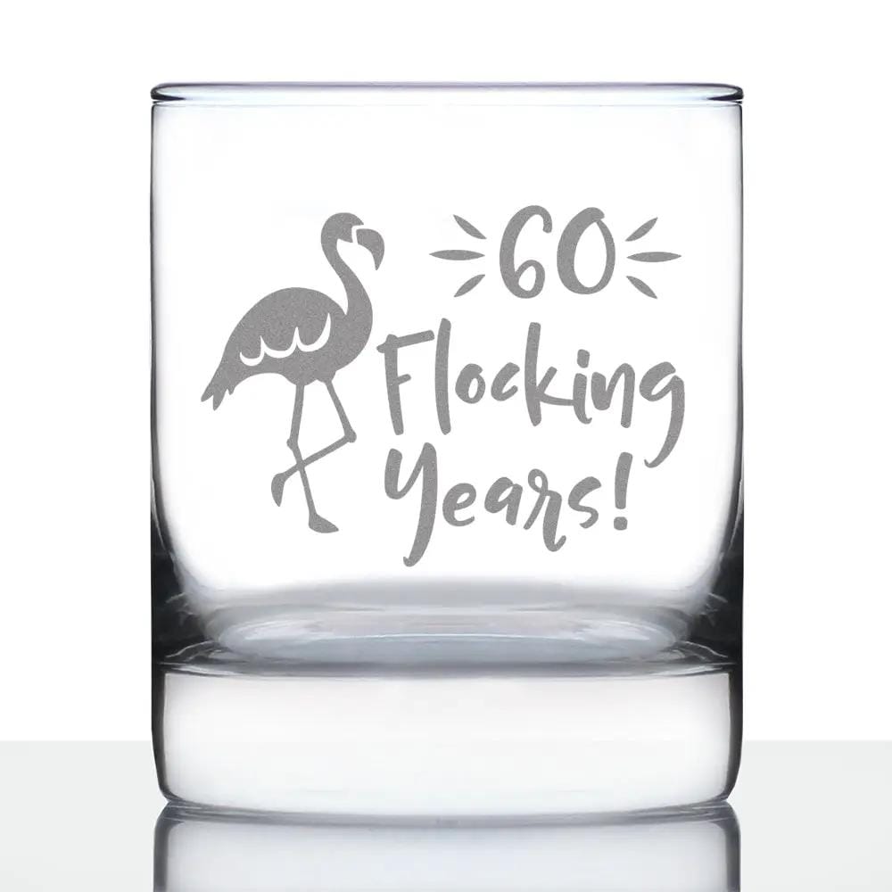 Etched Rocks Glass | 10 oz Whiskey Glass | Dishwasher Safe | 60 Flocking Years