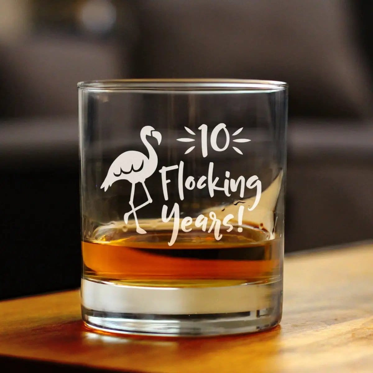 Etched Rocks Glass | 10 oz Whiskey Glass | Dishwasher Safe | 10 Flocking Years