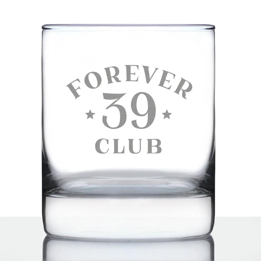 Etched Rocks Glass | 10.25 oz Whiskey Glass | Dishwasher Safe | Forever 39 Club