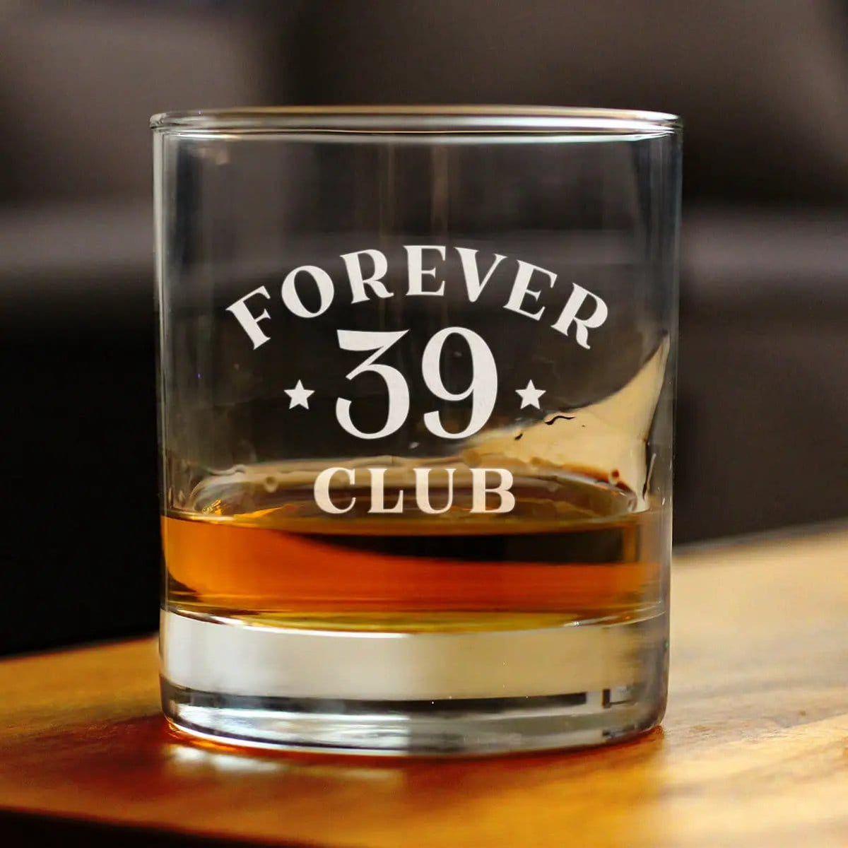 Etched Rocks Glass | 10.25 oz Whiskey Glass | Dishwasher Safe | Forever 39 Club