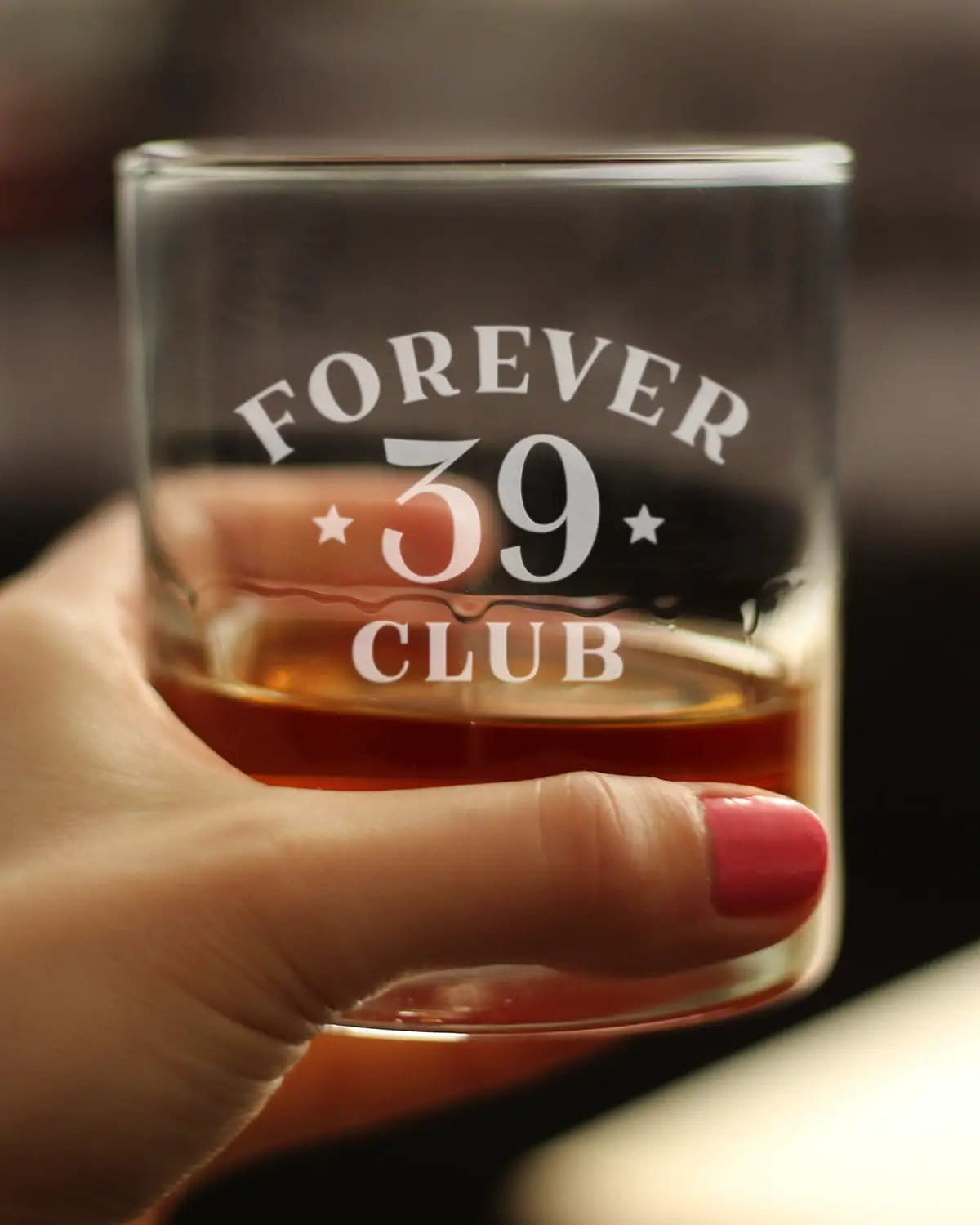 Etched Rocks Glass | 10.25 oz Whiskey Glass | Dishwasher Safe | Forever 39 Club