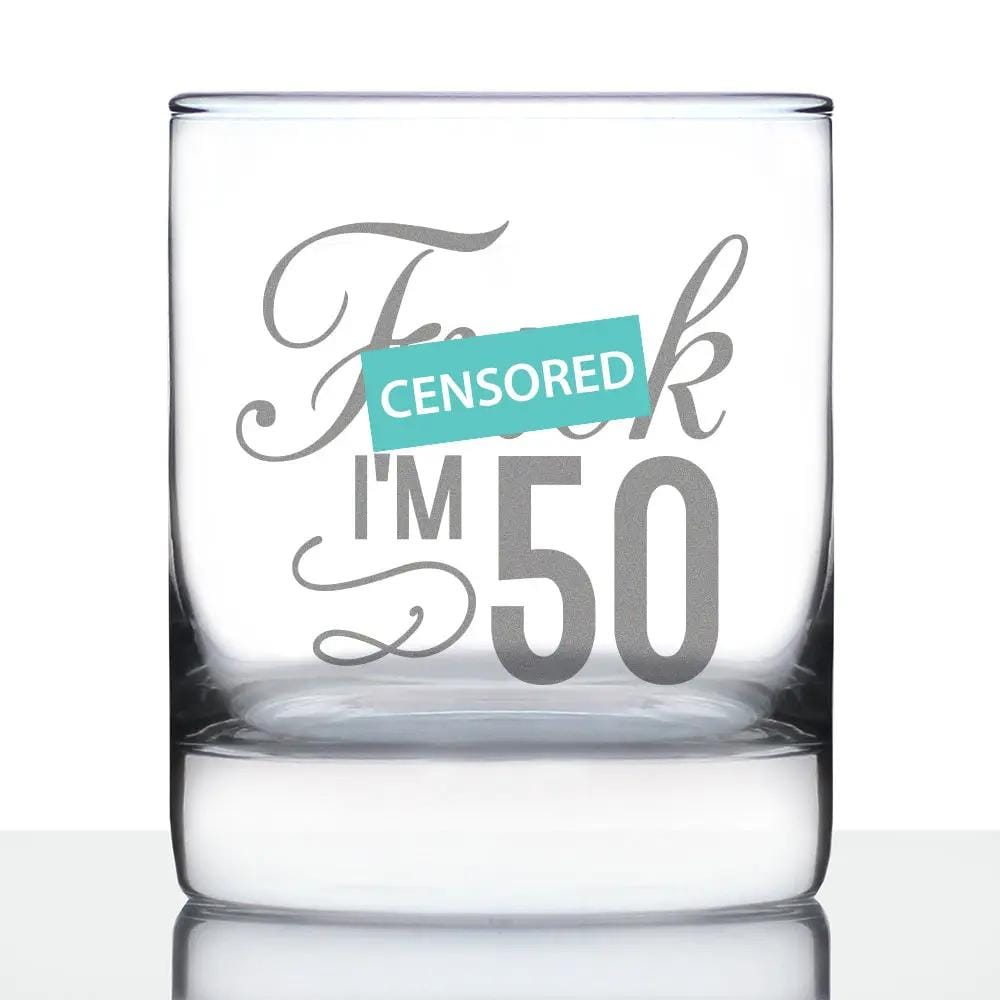 Etched Rocks Glass | 10 oz Whiskey Glass | Dishwasher Safe | Fuck I'm 50 - Funny 50th Birthday