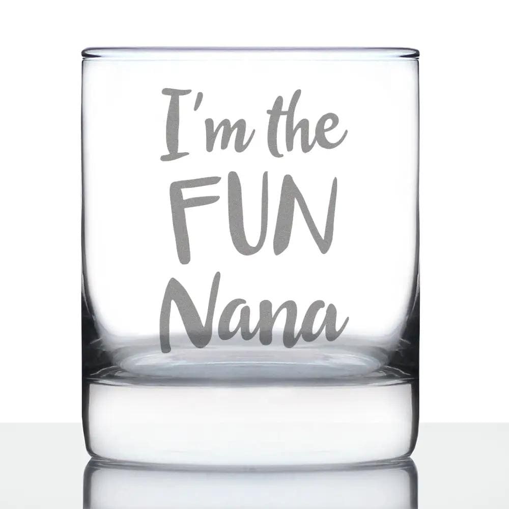 Etched Rocks Glass | 10.25 oz Whiskey Glass | Dishwasher Safe | Fun Nana