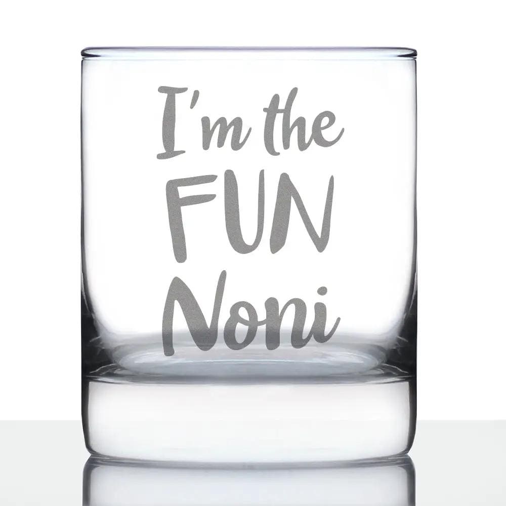 Etched Rocks Glass | 10 oz Whiskey Glass | Dishwasher Safe | I'm the Fun Noni