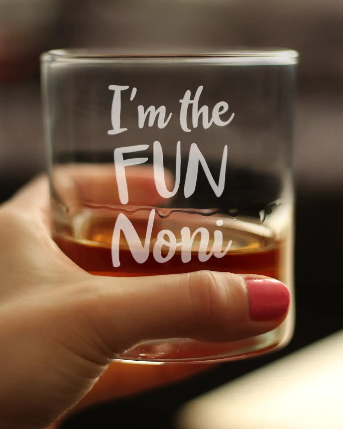Etched Rocks Glass | 10 oz Whiskey Glass | Dishwasher Safe | I'm the Fun Noni