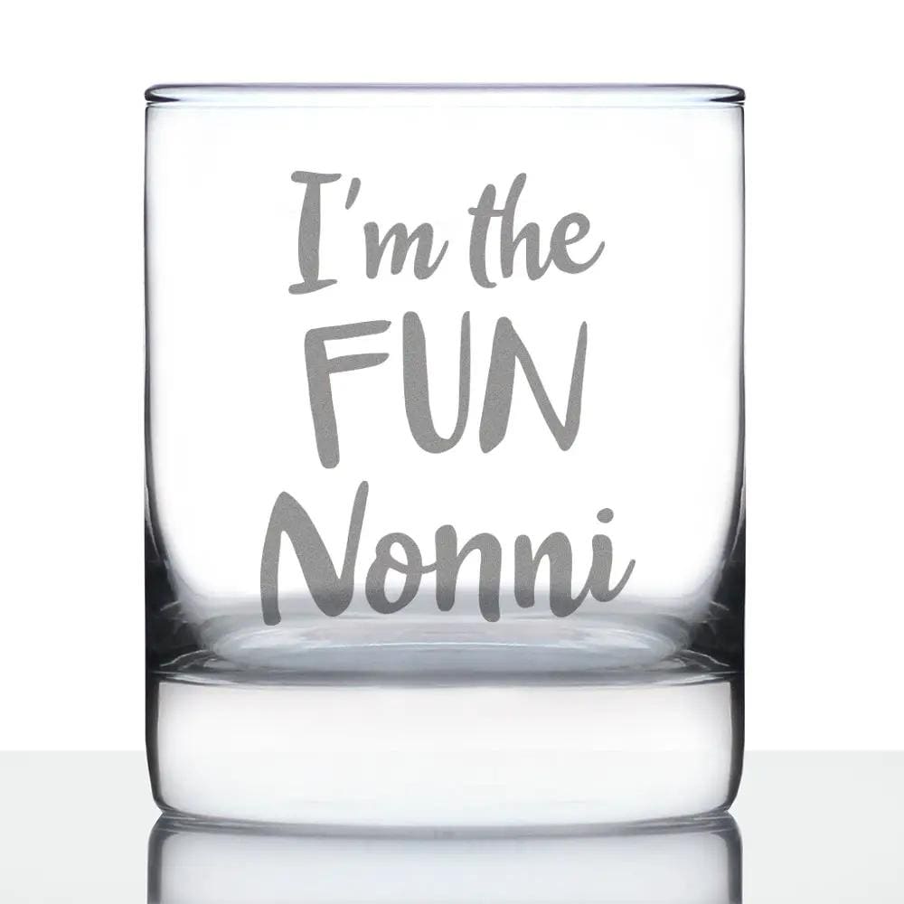Etched Rocks Glass | 10 oz Whiskey Glass | Dishwasher Safe | I'm the Fun Nonni