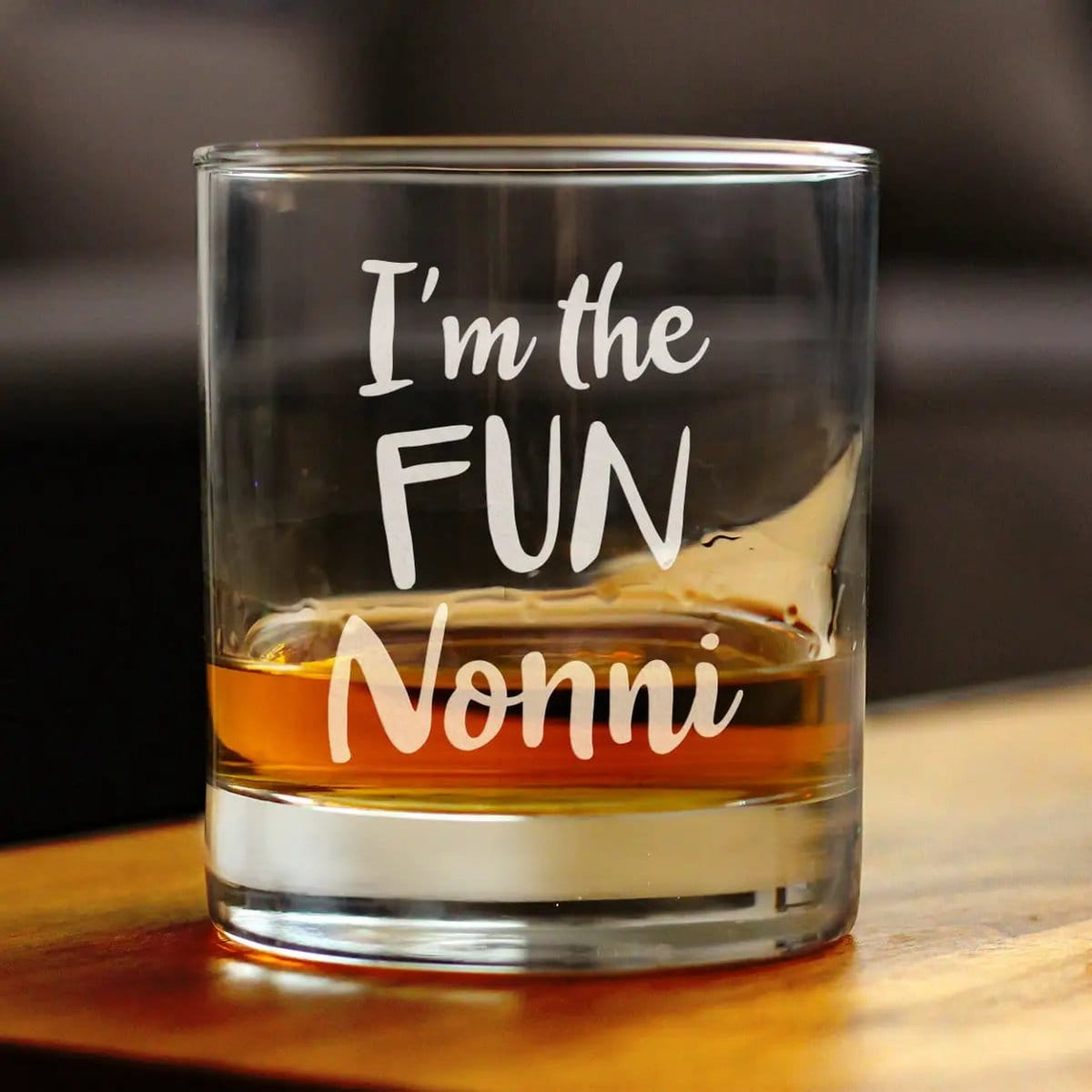 Etched Rocks Glass | 10 oz Whiskey Glass | Dishwasher Safe | I'm the Fun Nonni