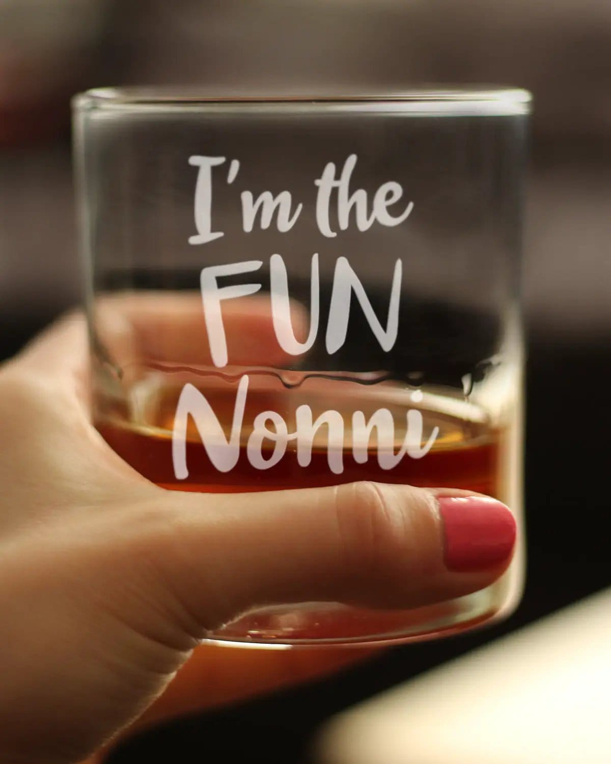 Etched Rocks Glass | 10 oz Whiskey Glass | Dishwasher Safe | I'm the Fun Nonni