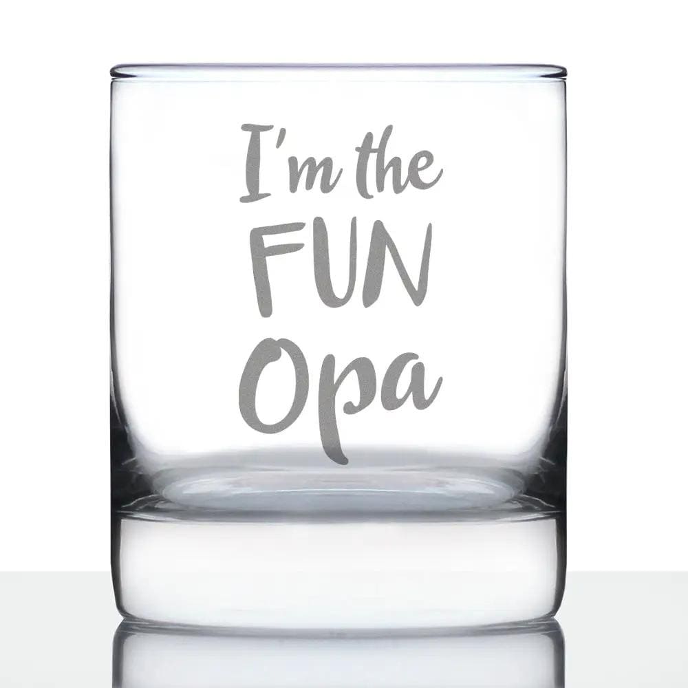 Etched Rocks Glass | 10 oz Whiskey Glass | Dishwasher Safe | I'm the Fun Opa