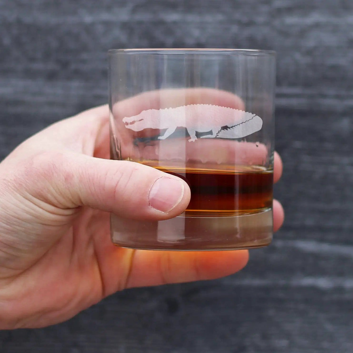 Etched Rocks Glass | 10.25 oz Whiskey Glass | Dishwasher Safe | Alligator