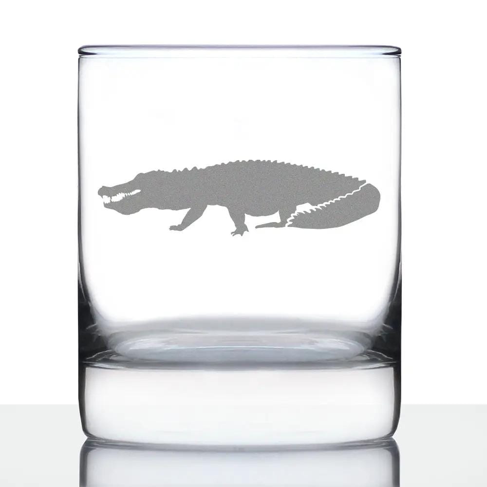 Etched Rocks Glass | 10.25 oz Whiskey Glass | Dishwasher Safe | Alligator