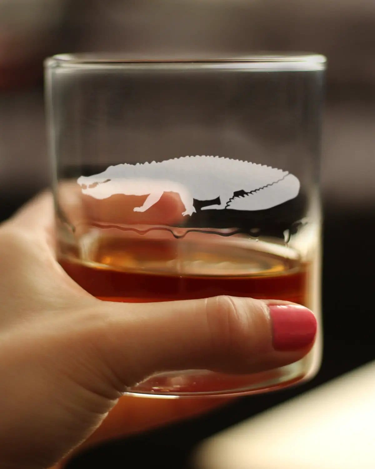Etched Rocks Glass | 10.25 oz Whiskey Glass | Dishwasher Safe | Alligator