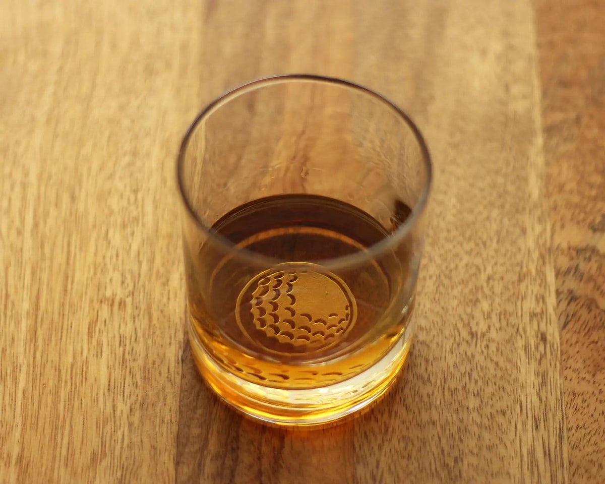 Etched Rocks Glass | 10 oz Whiskey Glass | Dishwasher Safe | Golf Ball